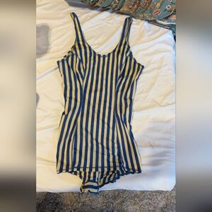 Blue and Yellow Striped Vintage Speedo Swimsuit